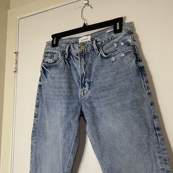 FRAME Le piper medium wash richlake frayed hem high waist jeans size US 27 - Picture 2 of 7